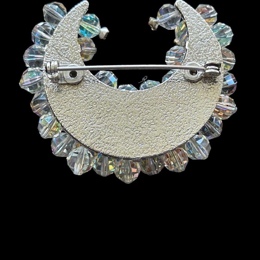 Vintage Crystal Crescent Moon Shaped Brooch - Picture 3 of 4